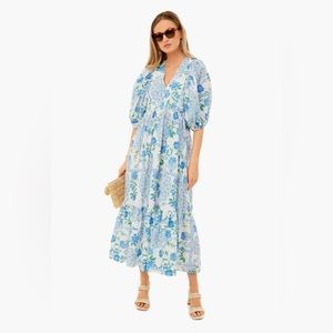 Hunter Bell Palmer V-Neck Puff Sleeve Tiered Maxi Dress in Floral Medallion -S
